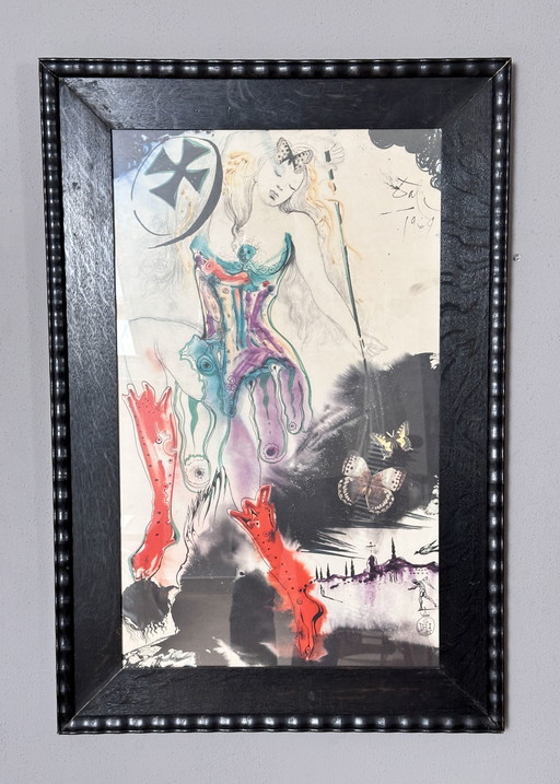 Salvador Dali, Lithographie 1969, Erzengel im Kampf mit dem Dämon