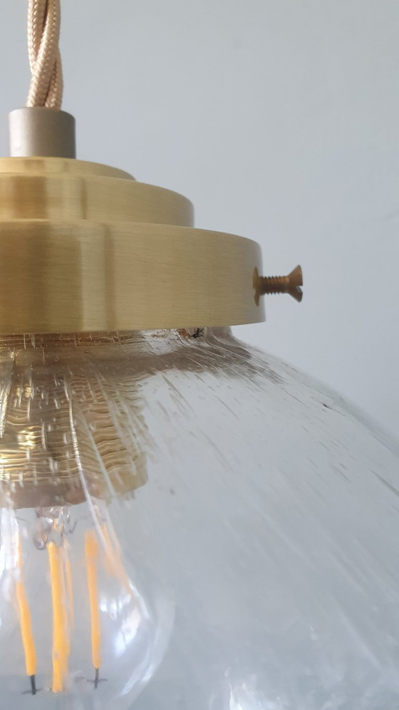 Image 1 of Vintage plafond hanglamp van getextureerd / bubbelglas - Mid Century