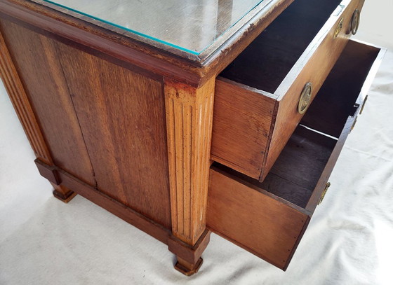 Antique oak chest of drawers, Sideboard, Glass, Wood, Brown (photo 3 of 5)