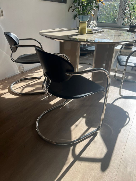 Image 1 of 4x Effezeta Chairs black leather with tubular frame