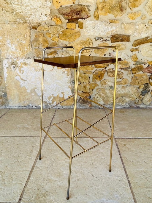 Mid-century,Vintage , Brass and Wood two tiered side table  circa 1960s