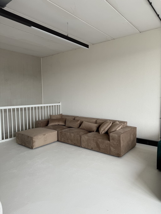 Japandi corner sofa taupe velvet