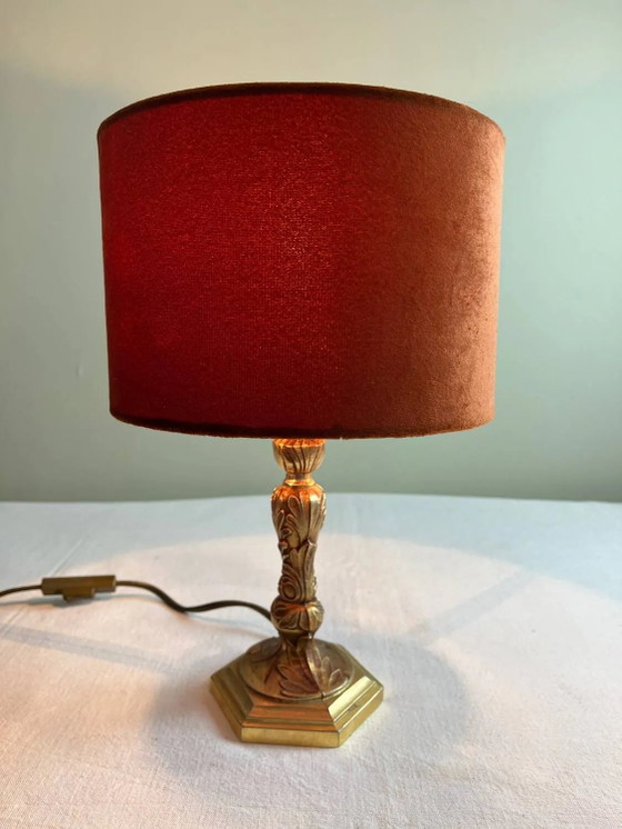 Messing- und Samtlampe – Tischlampen, Velvet, Brass (photo 11 of 12)