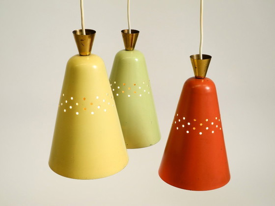 Image 1 of Beautiful Large Original Mid-Century 3-Arm Colorful Bag Ceiling Lamp