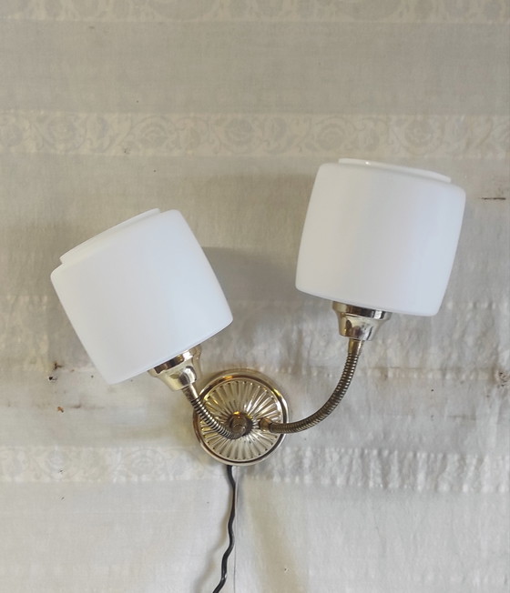 Image 1 of Double articulated wall light with opaline globe - 1950s/60s