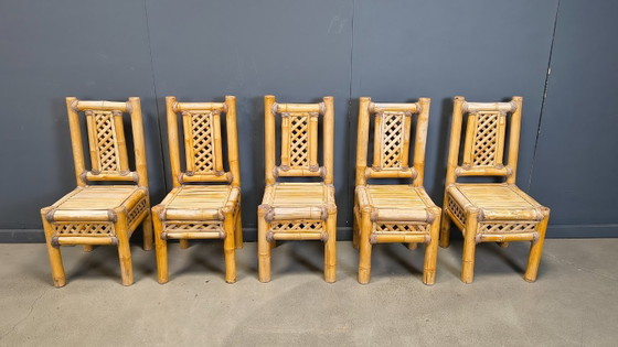 Image 1 of Vintage bamboe eetkamerstoelen in boho-chic stijl, jaren 60.