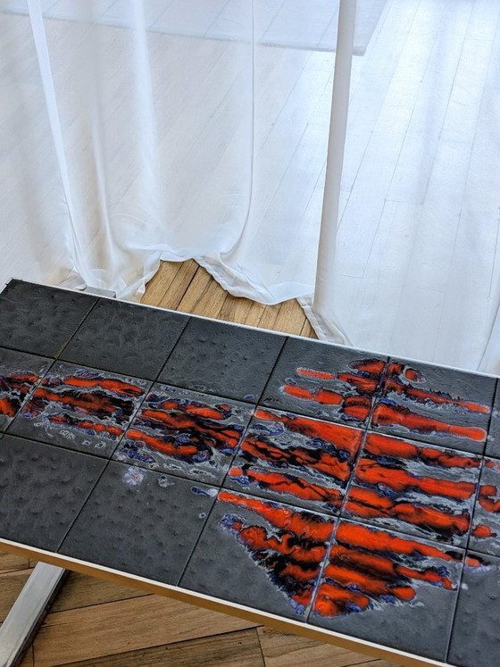 Coffee Table With Ceramic Tiles – 1970s – Vintage – Metal (photo 7 of 8)