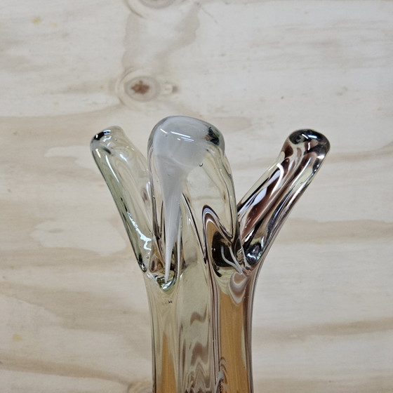Image 1 of Vintage organic Murano glass vase, amber/white speckled Finger vase (pulled vase)