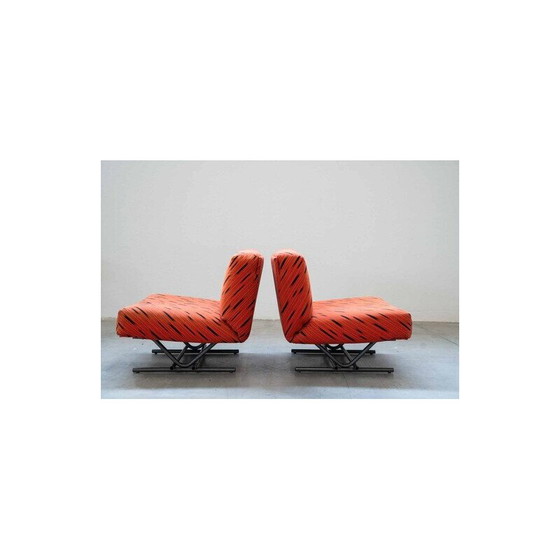 Image 1 of Pair of vintage armchairs in red and black fabric, 1970