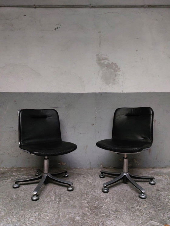 Image 1 of 2 sedie da scrivania Swissform in cromo e pelle nera di Sitag, anni '70