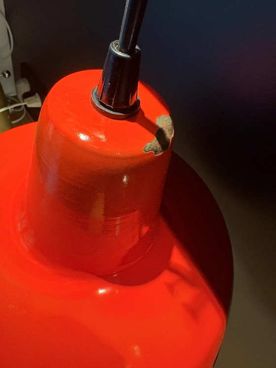 2x vintage enamel lamps orange/red & brown – Pendant lamps, Metal (photo 9 of 11)