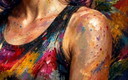 Impressionist Painting "La Miss aux roses" - (60x60 Cm)