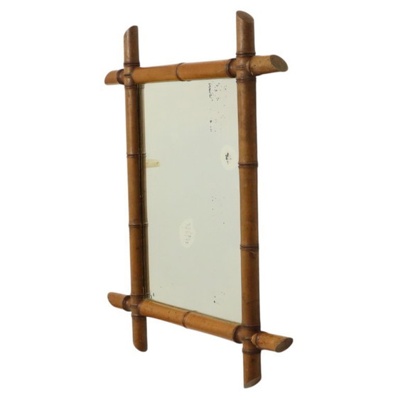 Image 1 of Franse Houten Spiegel Faux Bamboe Chinoiserie 57x47cm
