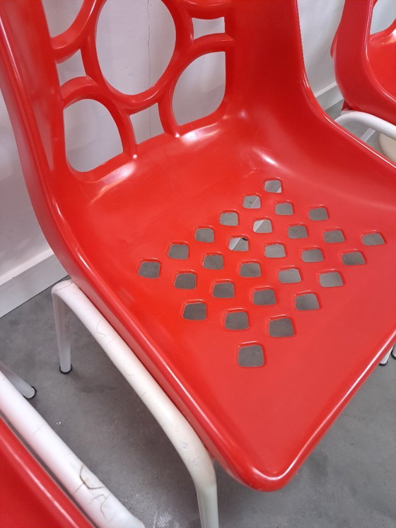 Image 1 of Set jaren 70 DDR rode kunststof tuinstoelen