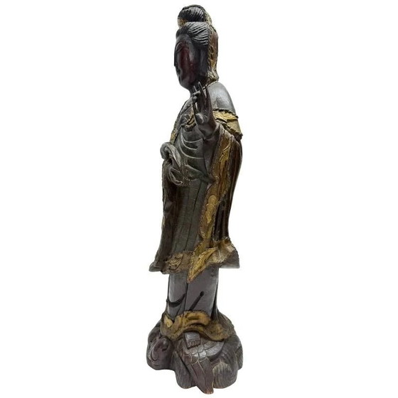 Guanyin china de madera con restos de pan de oro – finales del período Qing – Esculturas, Wood (photo 8 of 9)