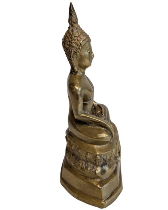 Buddha thailandese antico in bronzo dorato nella posizione Bhumisparsha Mudra – 097 – Sculture, Bronze, Gold (photo 3 of 9)