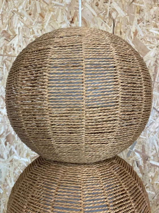 Image 1 of XL 60s 70s lamp lamp ball lamp raffia wickerwork space age design 60s