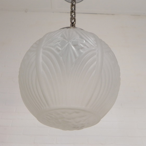 Image 1 of Art Deco pendant lamp with round sphere with geometric patterns, 1930s