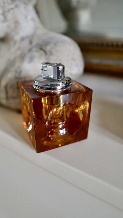 Vintage Murano glazen oranje ijsblokjes tafelaansteker door Antonio Imperatore - Italië - 1970