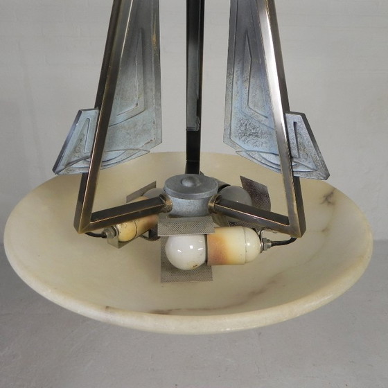 Image 1 of Lampada a sospensione in stile Art Déco con ciotola in alabastro, anni '80