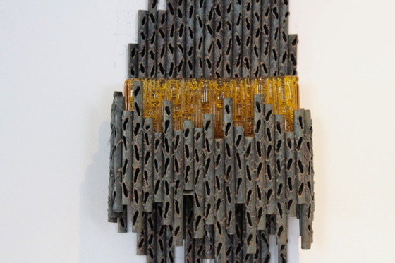 Marcello Fantoni Brutalist Metal Sculptured Wall Lamp, Wall lights, Murano Glass (photo 7 of 10)