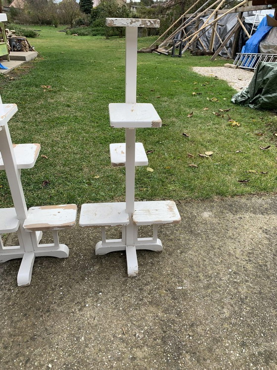 Art Deco White Painted Wooden Plant Stands, Set of 2, Plant table (photo 4 of 5)