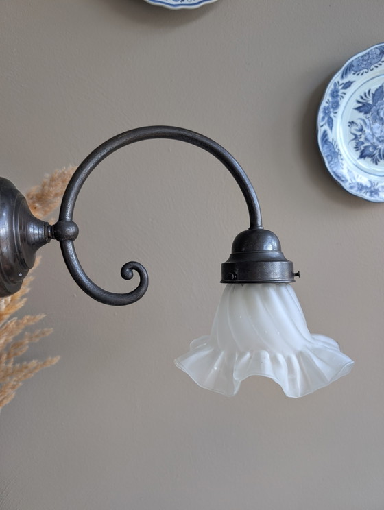 Image 1 of Romantic wall lamp with opaline glass lampshade