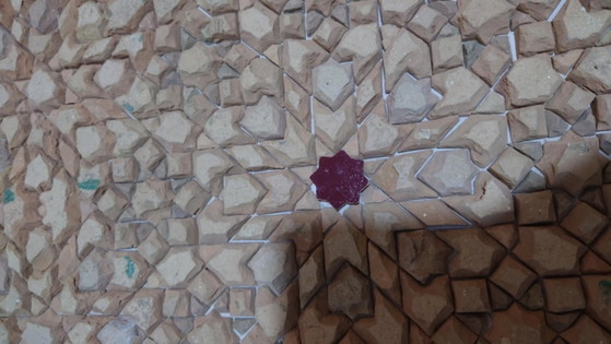 Image 1 of Handmade Moroccan Mosaic Table – Colorful Zellige Tile Patio Table with Iron Chairs Set