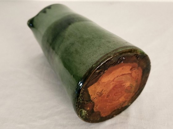 Image 1 of Large vintage green glazed ceramic pitcher