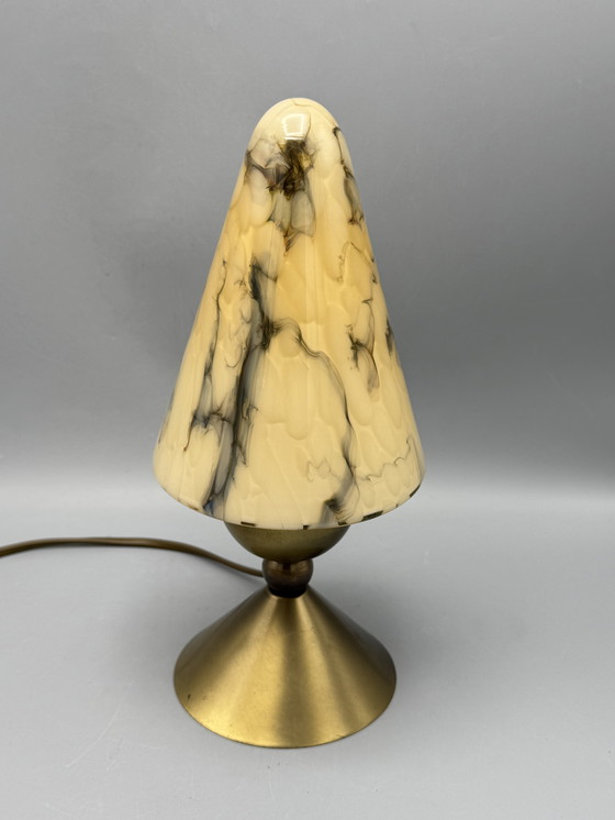 Image 1 of Vintage tafellamp met marmeren glazen kap – AGI Almelo (ca. 1970s)