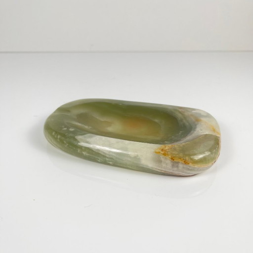 Cenicero/plato para joyas vintage de ónix verde de los años 70 – piedra natural