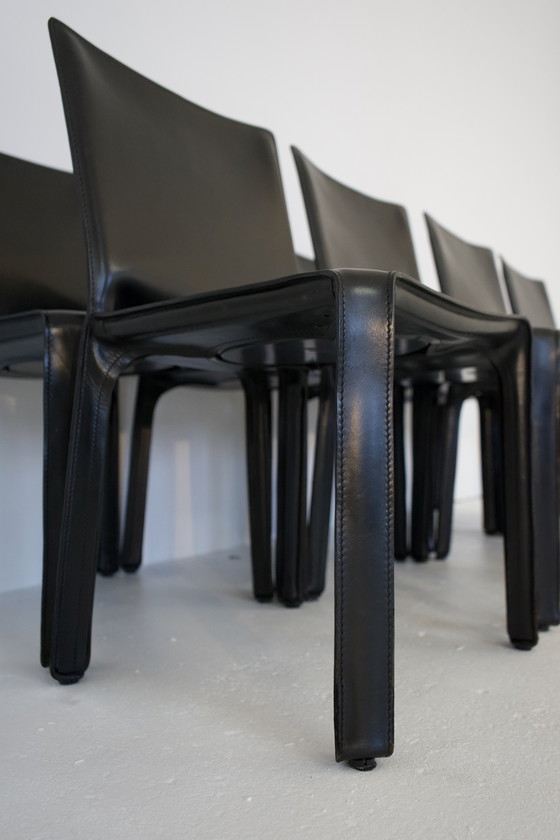 Image 1 of 8x CAB 412 2x CAB 413 Set Sedia con braccioli Sedia da pranzo Pelle Nera Cassina Mario Bellini