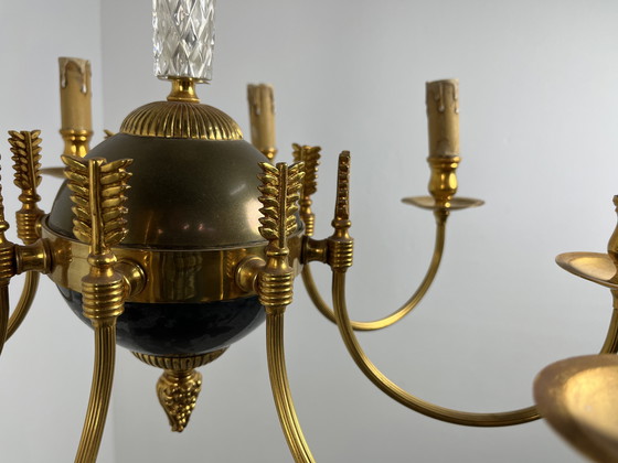 Image 1 of Vintage 1940s/50s gold plated French chandelier