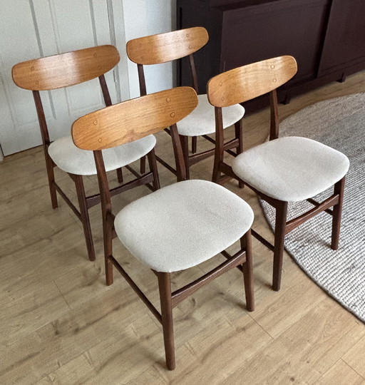 4x Danish Vintage Farstrup Chairs Cream Beige Teak