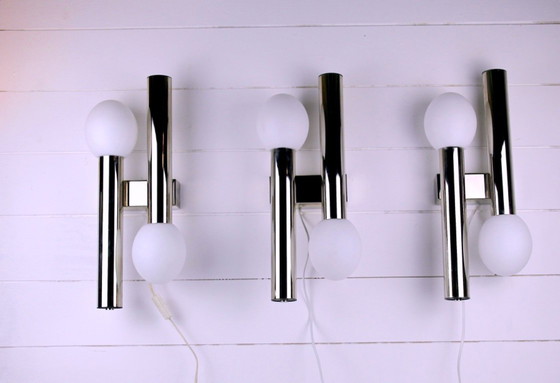 Image 1 of Tre applique in metallo cromato, di Sciolari , Italia 1970