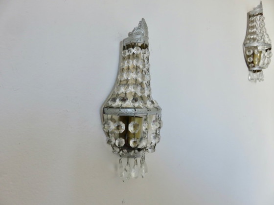 Image 1 of Paar silberplattierte Wandleuchten in Form von Heißluftballons mit Quasten