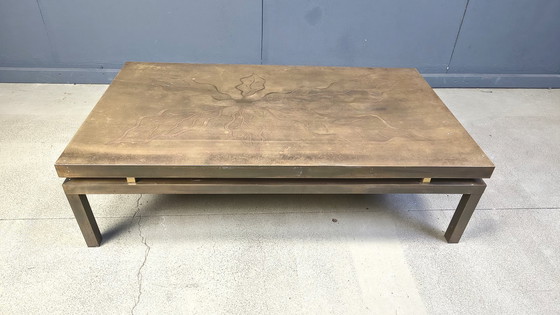 Image 1 of Vintage etched brass coffee table signed by Willy Daro, 1970s