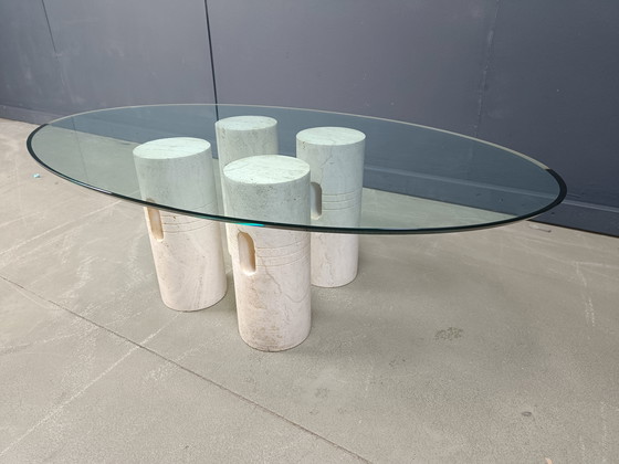 Image 1 of Table basse vintage en travertin et verre, 1970