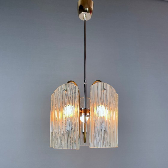 Image 1 of Lampada a sospensione a cinque luci in ottone/cromo di metà secolo moderno del 1960