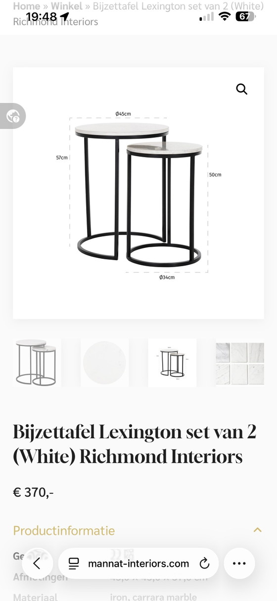 Image 1 of Set van 2 bijzettafels met marmeren blad