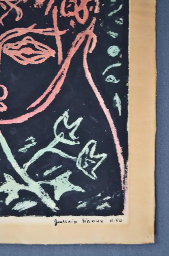 1950 Guillain Siroux “Visage Rose” Ritratto Modernista Francese Tecnica Mista – Dipinti e disegni, Paper (photo 6 of 11)