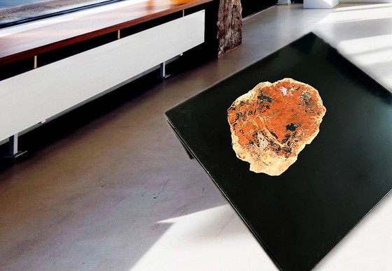 Image 1 of Salontafel van versteend Arizona-hout, hars en gelakt hout.