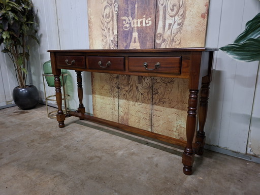 Mesa auxiliar clásica inglesa, mesa de recibidor, consola de pared, dimensiones: 140x34cm y 76cm de alto.