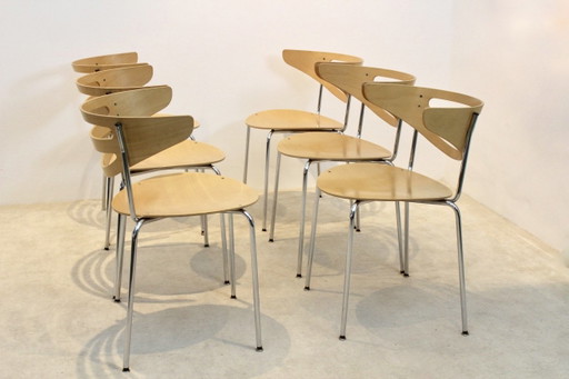 Sillas de comedor Thonet apilables de cromo y madera de haya curvada