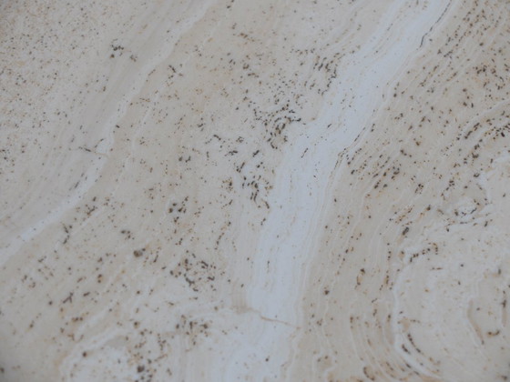 Image 1 of 1 Tavolino, acciaio inossidabile e pietra di travertino, Artelano France, anni '80.