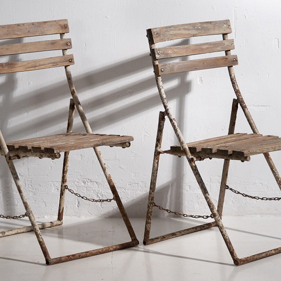 Antique garden folding chairs (c.1920). Set of 2 pieces – Garden chairs, Metal, Rustic (photo 4 of 9)