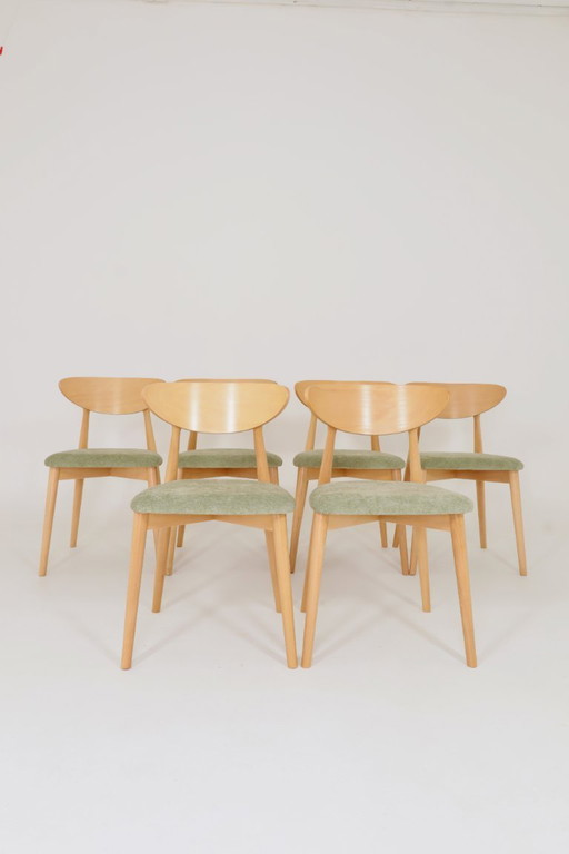 Set di 6 sedie da pranzo moderne, salvia Farbic e faggio naturale