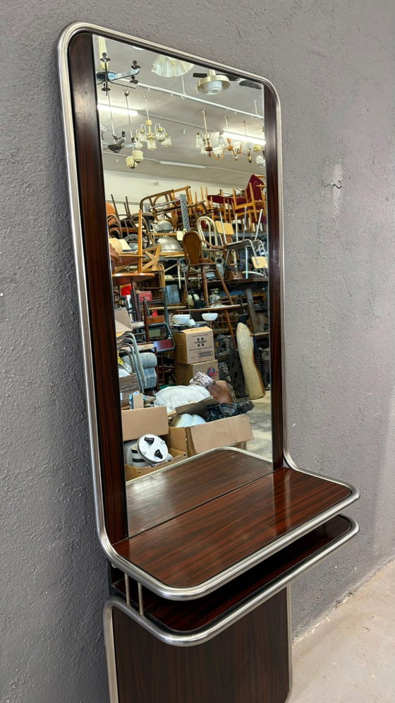 Image 1 of Mid-Century Modern Chrome & Rosewood Wall Console with Mirror, 1970s, Italian