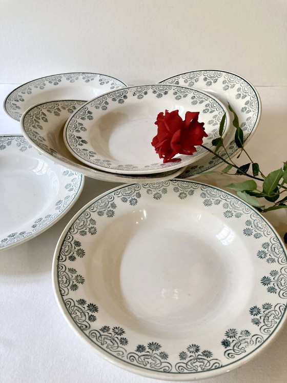 Image 1 of 6 assiettes creuses Digoin & sarreguemines, décors fleuri vert émeraude