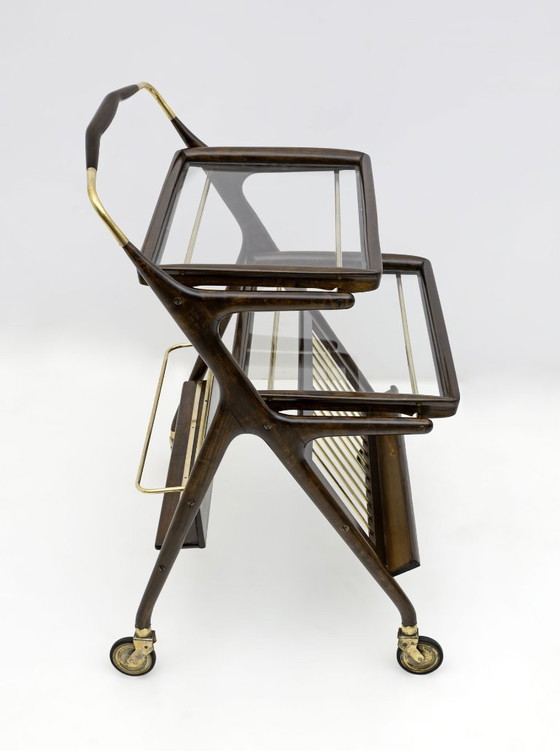Image 1 of Cesare Lacca Mid-Century Modern Italian Walnut and Brass Bar Cart by Cassina 50s